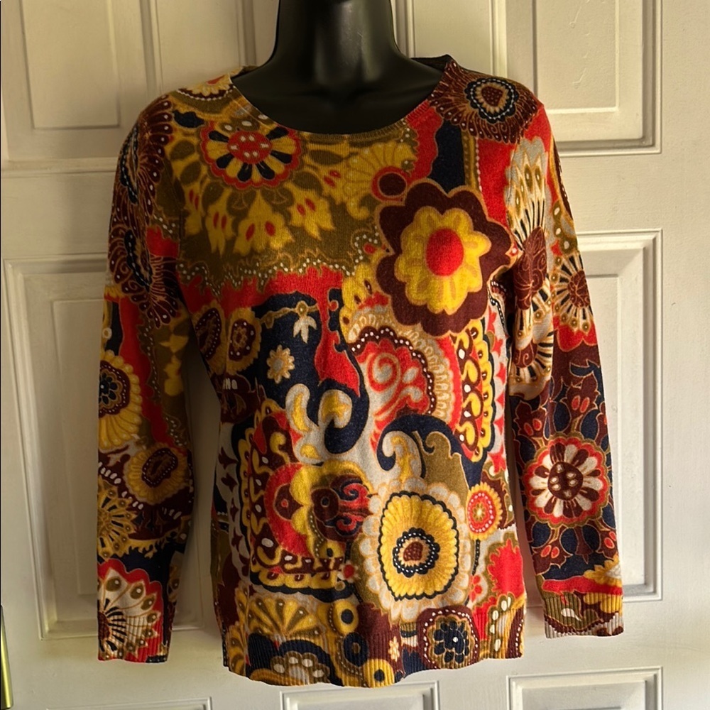 J CREW VINTAGE COLORFUL KNIT LIGHTWEIGHT THIN WOOL TOP SIZE S